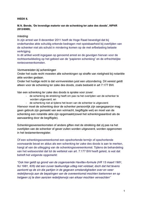 Samenvatting Artikelen Week Week M Bende De Levendige Materie