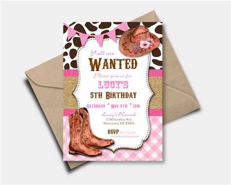 Pink Cowgirl Birthday Party Invitation Rodeo Wanted Poster Etsy