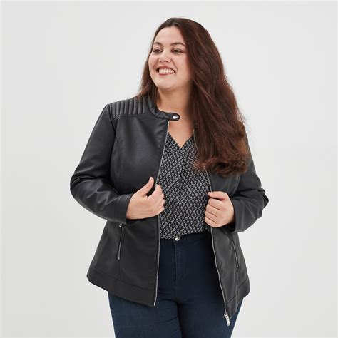 Veste Biker Simili Cuir Noir Femme Grande Taille La Halle