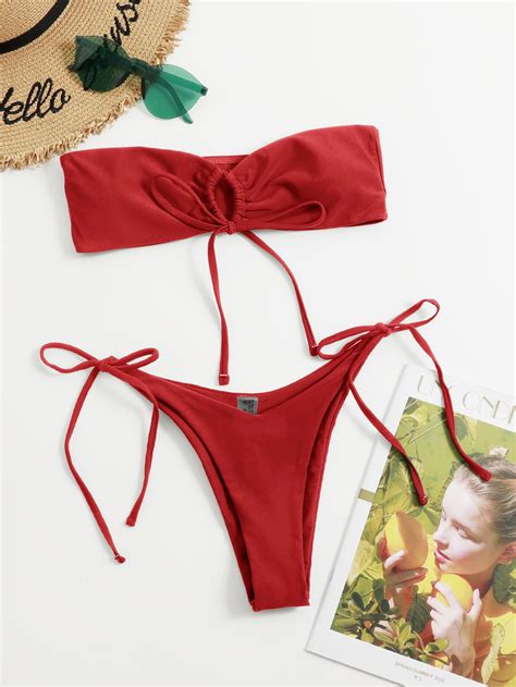 Bañador bikini cortado alto bandeau con cordón Moda de Mujer SHEIN