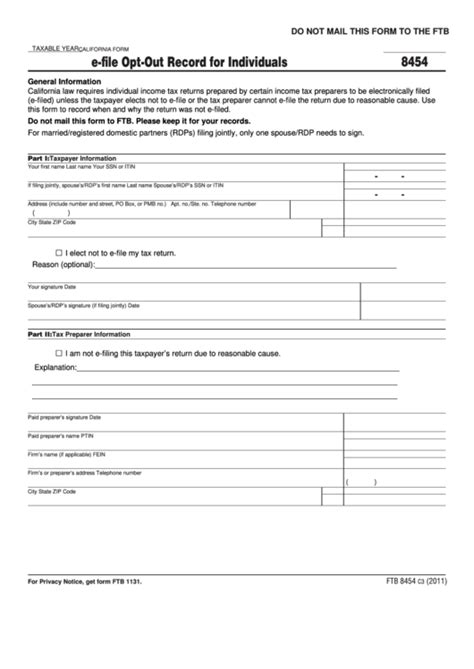 Fillable California Form E File Opt Out Record For Individuals