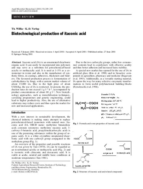 (PDF) Biotechnological production of itaconic acid