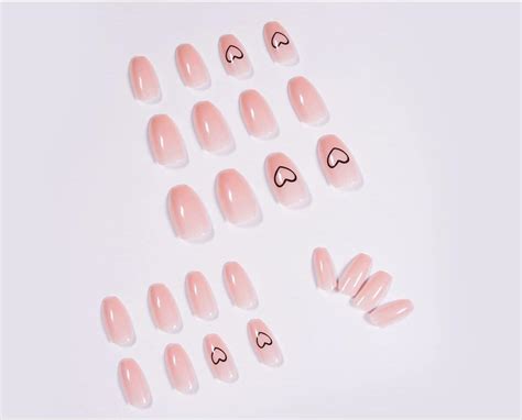 JUSTOTRY 24 Pcs Heart Pink Nude Press On Nails For Women Funky