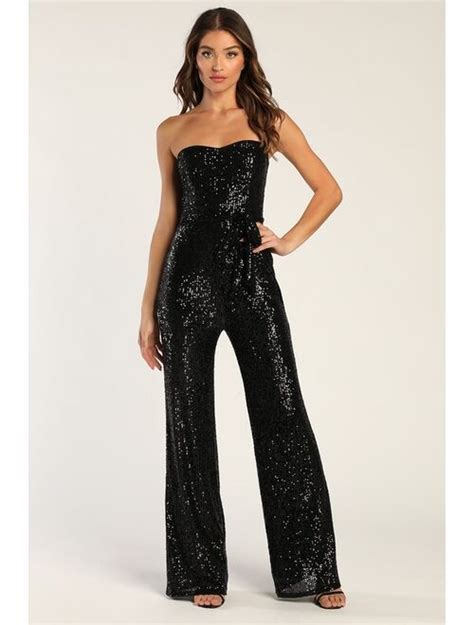 Buy Lulus Flirty Moves Black Sequin Strapless Wide Leg Jumpsuit Online Topofstyle