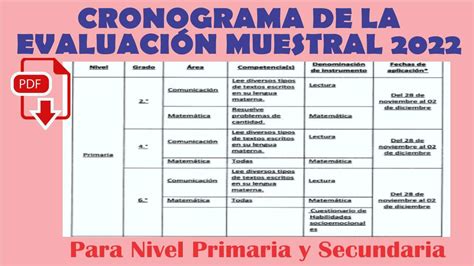 MINEDU Cronograma de la Evaluación Muestral 2022 para Nivel Primaria y