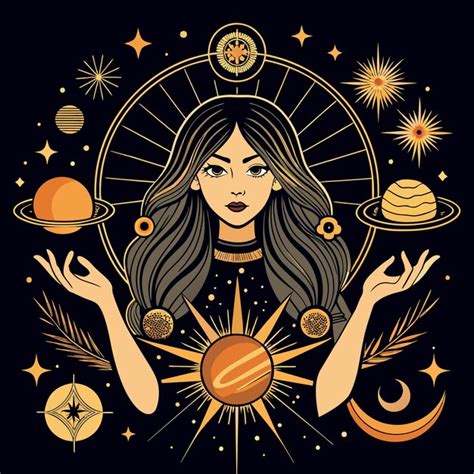 Alquimia esotérica magia mística talismán celestial con manos de mujer