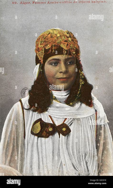 Young Kabyle Woman with headdress of Jewellery - Algeria, North Africa ...