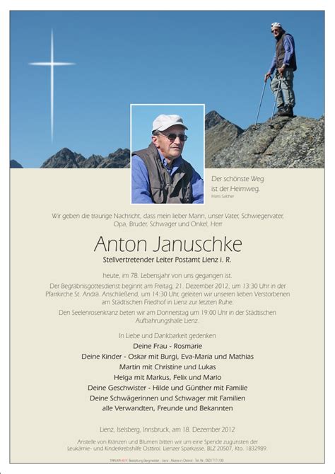 Todesanzeige Anton Januschke Trauer Link