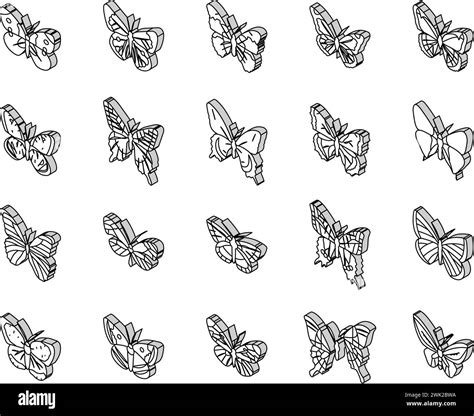 Butterfly Summer Spring Insect Isometric Icons Set Vector Stock Vector