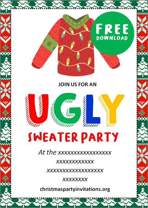 Free Printable Ugly Christmas Sweater Party Invitations Templates ...