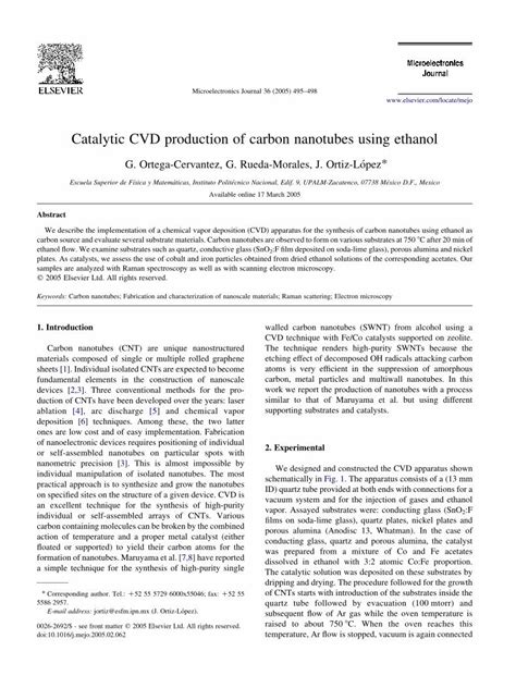 Pdf Catalytic Cvd Production Of Carbon Nanotubes Using Ethanol