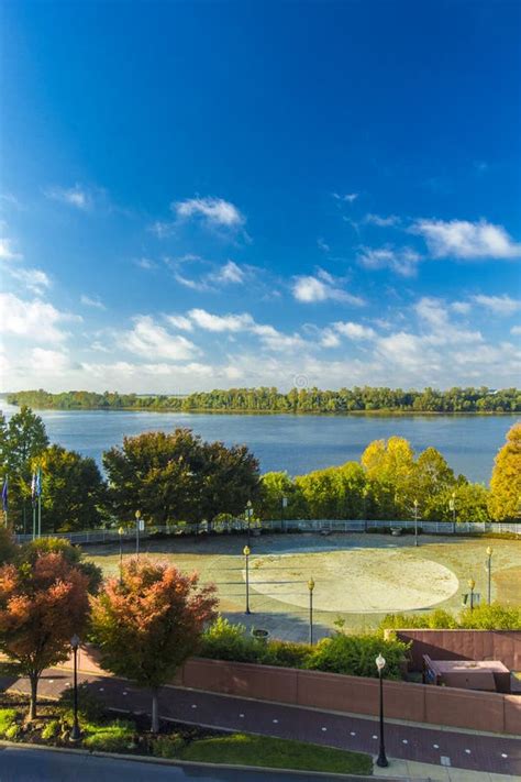 View Of The Ohio River At Evansville Indiana In Fall Stock Photo