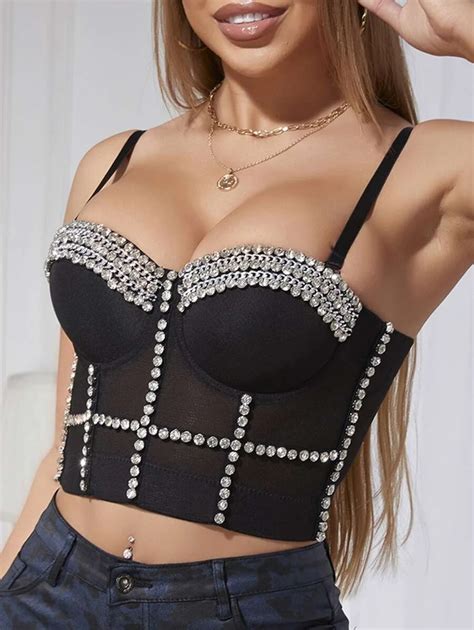 Apperloth A Rhinestone Bustier Crop Corset Cami Top Shein Usa