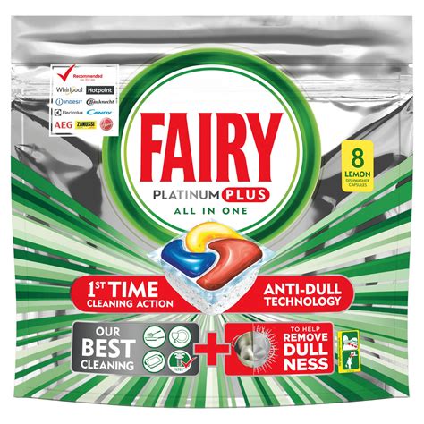 Fairy Platinum Plus Dishwasher Tablets Lemon 8 Tablets Washing Up