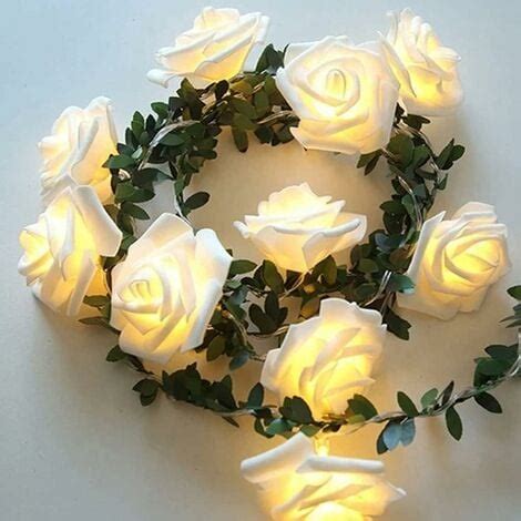 Rose Guirlande Lumineuse Aux Feuilles Vertes Ft Led Blanc Chaud