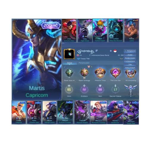 98 Skins Mobile Legend Account 043 91 HEROES 98 SKINS 4 MAXED