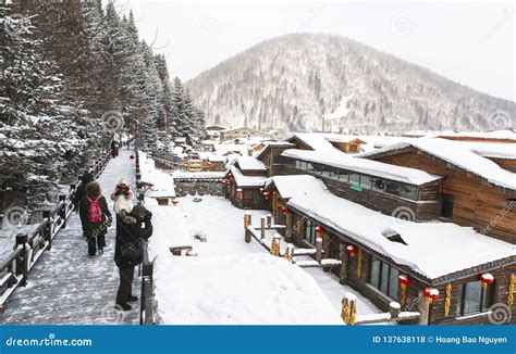 Snow Town In Winter Season At Harbin China Editorial Stock Photo