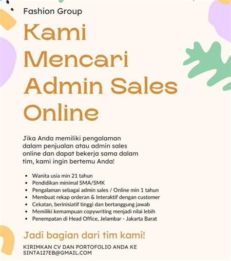 Lowongan Kerja Admin Sales Online Di FASHION Group JakartaKerja