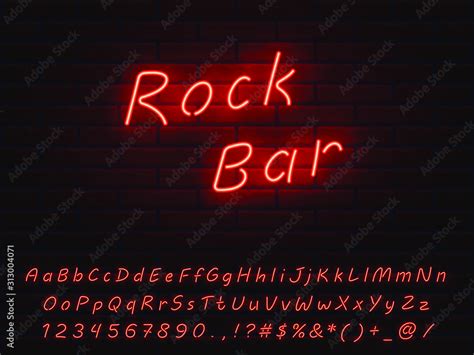 Set Of Red Neon Font Editable Letters Numerals Signs Icons With