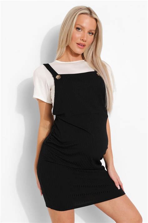 Womens Maternity Rib Pinafore Dress Boohoo Uk