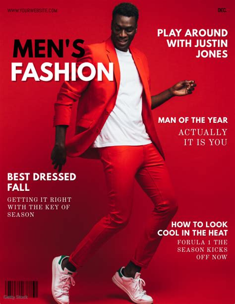 Red Men's Fashion Magazine Cover Template | PosterMyWall