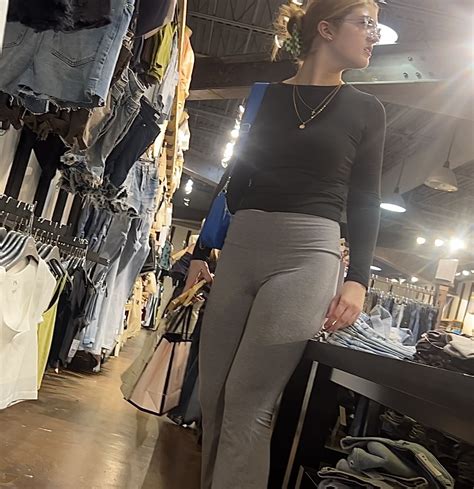 Cute Nerdy Redhead Bending Over In Grey Flare Leggings Spandex Leggings And Yoga Pants Forum