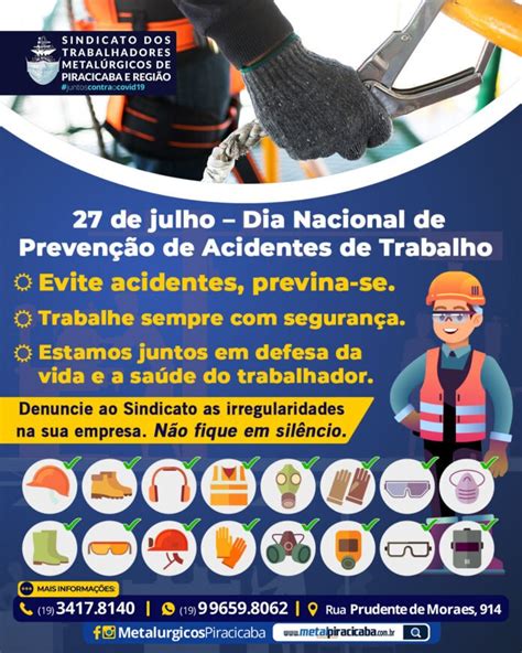 De Julho Dia Nacional De Preven O De Acidentes De Trabalho