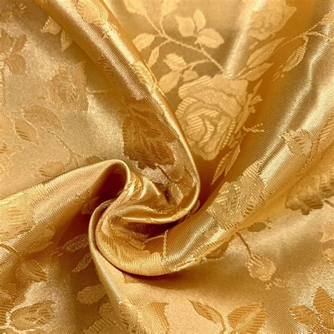 Kayla DARK GOLD Polyester Floral Jacquard Brocade Satin Fabric By The