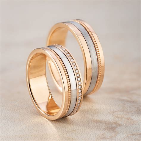 Two Tone Wedding Bands Set Unique Wedding Bands Matching Etsy