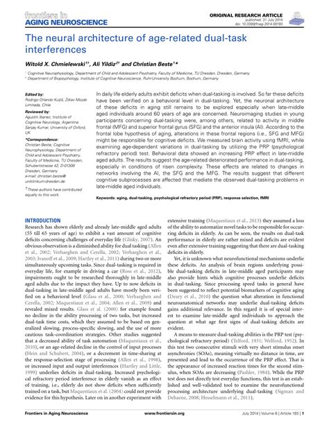 Pdf The Neural Architecture Of Age Related Dual Task Interferences