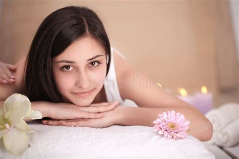 Spa Massage Beautiful Brunette Gets Spa Treatment In Salon Stock Photo Image Of Salon