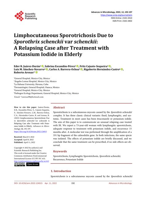 (PDF) Limphocutaneous Sporotrichosis Due to Sporothrix schenckii var ...