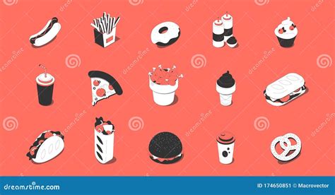 Fast Food Isometric Set Stock Vector Illustration Of Design