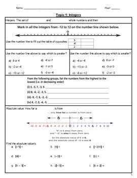 Integer Guided Notes By Infinite Math TPT