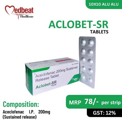 Aceclofenac Sustained Release Tablets 200 Mg Packaging Type Strip At