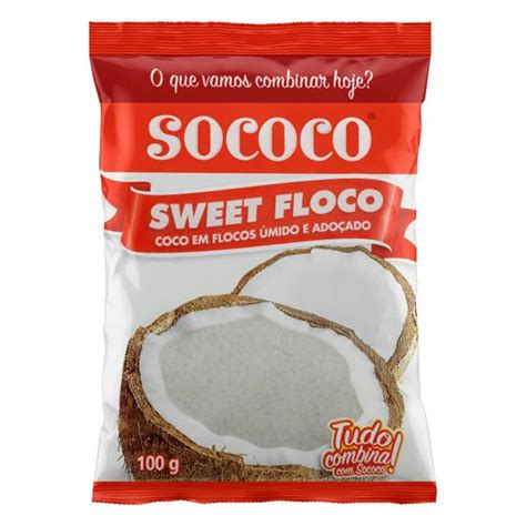 Coco Ralado Úmido Adoçado em Flocos Sococo Sweet Floco Pacote 100g