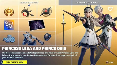 Fortnite New August Crew Pack Arrives Princess Lexa And Prince Orin