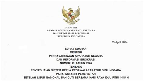 Surat Edaran MenpanRB Tentang Penyesuaian Sistem Kerja Pegawai ASN