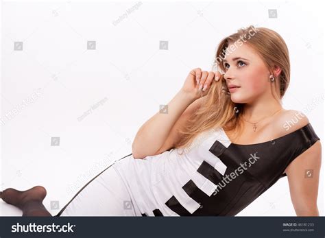 Blonde Caucasian Girl Lying On Floor Stock Photo Shutterstock