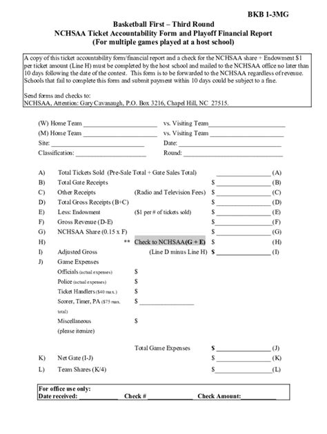 Fillable Online Nchsaa Ticket Accountability Form And Playoff Financial