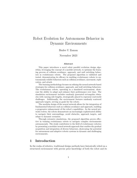 Pdf Robot Evolution For Autonomous Behavior In Dynamic Environments