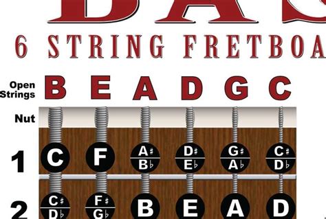 Laminated 6 String Bass Fretboard Poster Nashville Numbering System Circle Of 5ths Notes