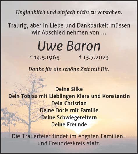 Traueranzeigen Von Uwe Baron Abschied Nehmen De