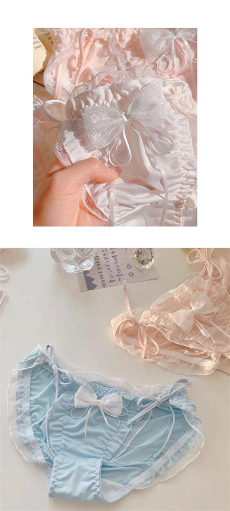 Soft Milk Silk Ruffle Lace Panties Sweet Bowknot Briefs For Ladies