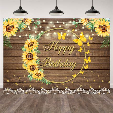 Buy 75ft Girls Sunflower Happy Birthday Backdrop Brown Wood Butterfly