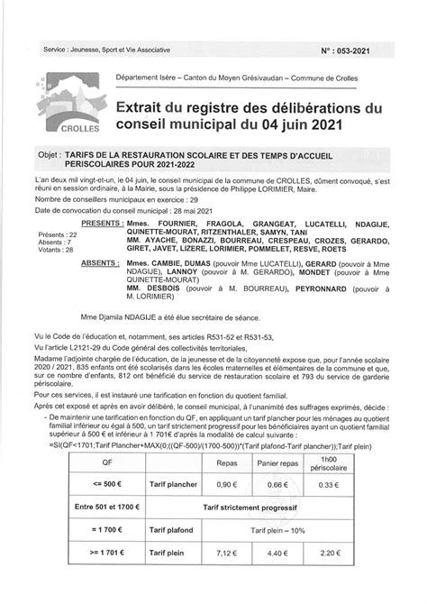 Calam O Crolles Deliberation Tarifs Restauration Scolaire