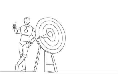 Continuous One Line Drawing Robot Standing And Leaning At Target With