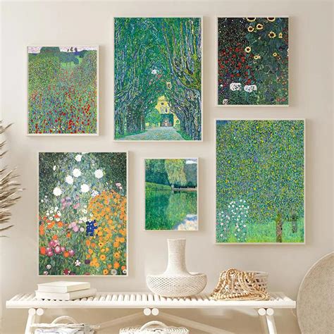 Cheap Famous Gustav Klimt Cottage Garden Flowers Poster Canvas Painting ...