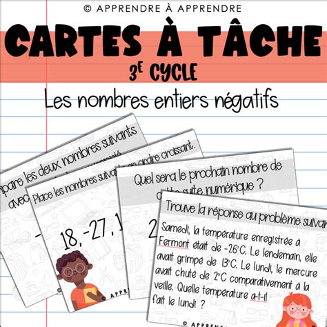 Cartes à tâche nombres entiers négatifs