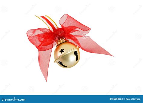 Gold Christmas Jingle Bell With Red Bow Stock Image Image Of Holiday